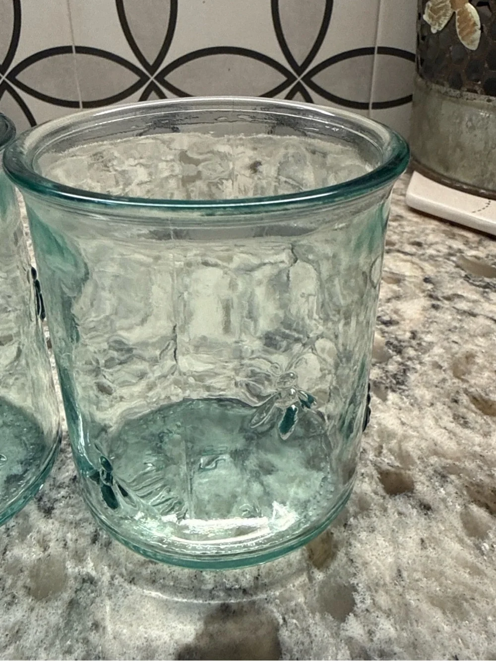 Set of 4 Aqua Glass Tumblers with Bee Motif Williams- Sonoma